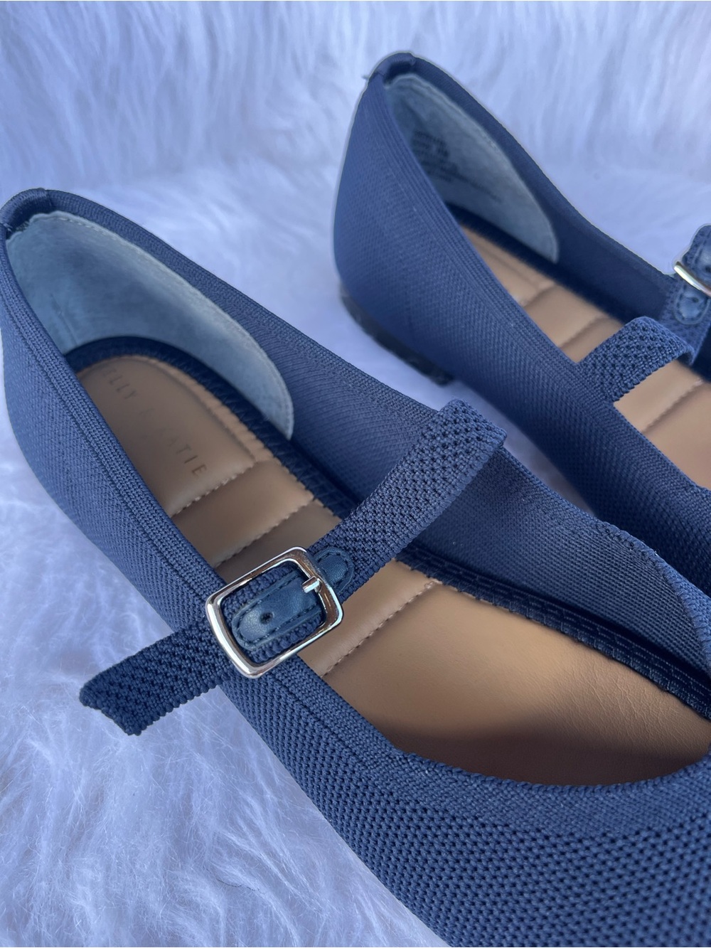 NEW Kelly & Katie Navy Mary Jane Knit Flats with Buckle Strap Square Toe Size 8 - Picture 3 of 6